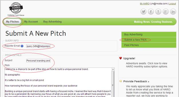 Submit a new pitch HARO