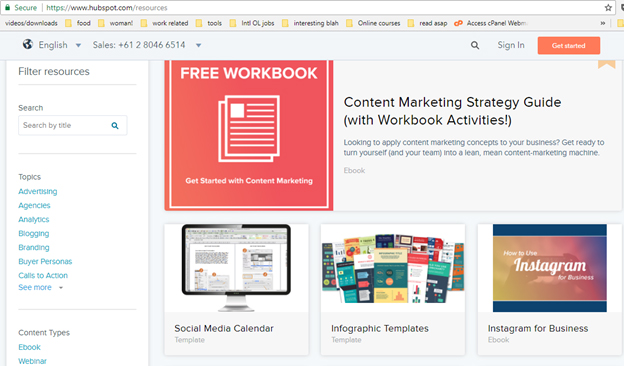 Hubspot Resources Page Screenshot