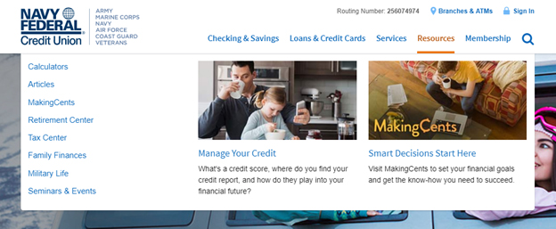 Navy Federal Credit Union Resource Page Screenshot