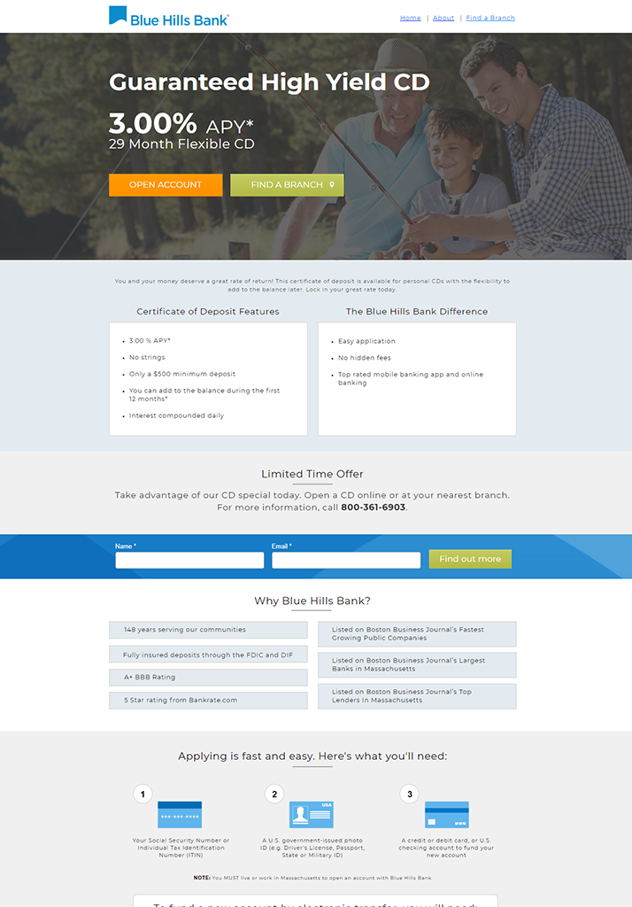 BHB-CD-714 Blue Hills Bank Landing Page