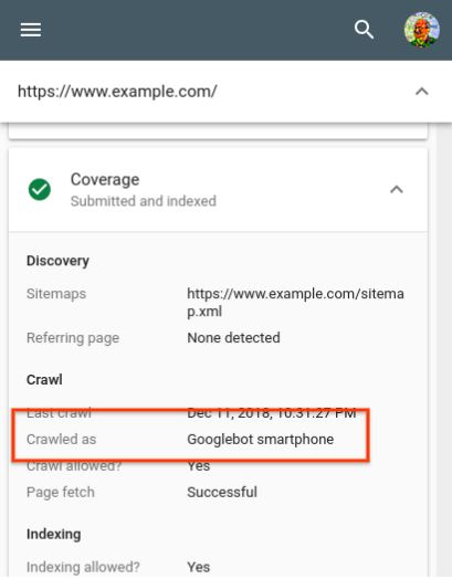 Google Mobile First Indexing URL Inspection Tool