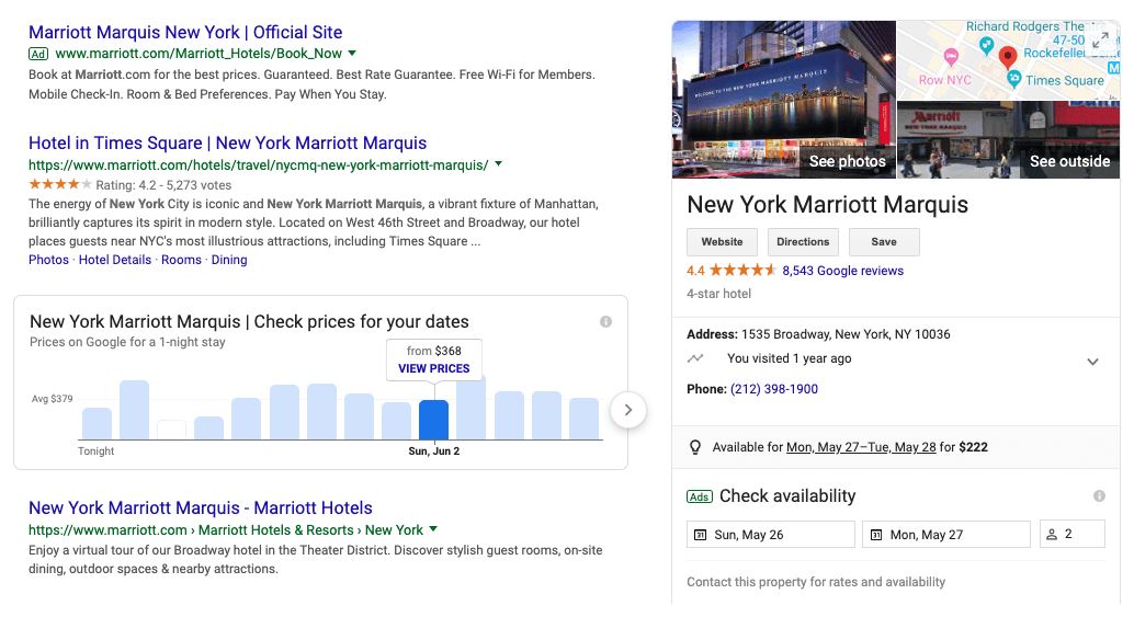 Digital Marketing Updates Hotel Price Chart Serp