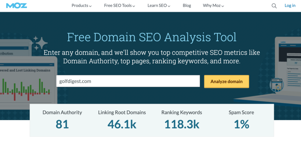 Mozs free domain analysis SEO tool