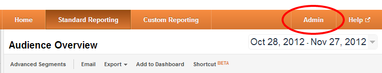 Google Analytics Admin Button