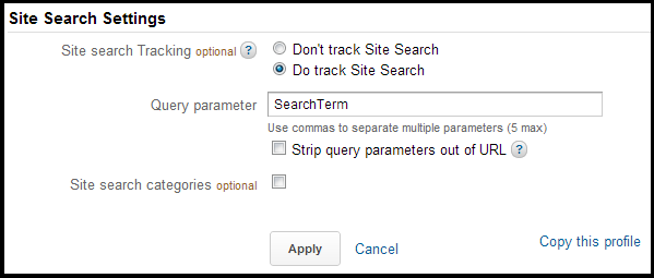 Google Analytics Site Search Settings